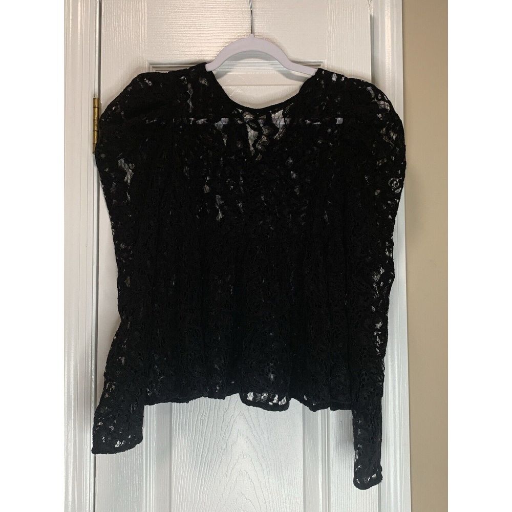 Zara Black Lace Peplum Long Sleeve Top XS
